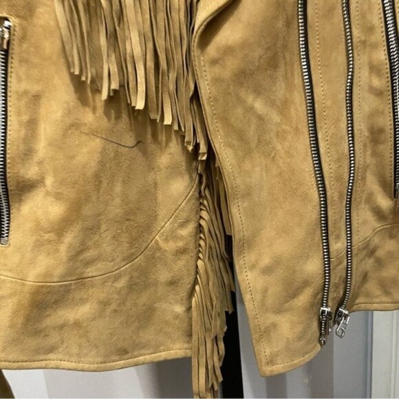 Sandro Suede Leather Western Tan Beige Fringe Jacket Moto Motorcycle Size XS - Picture 3 of 8